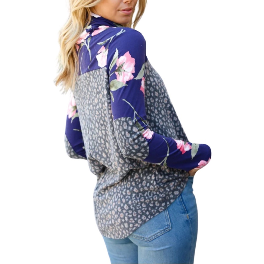 NEW BOUTIQUE FLORAL & ANIMAL PRINT TWIST HEM TOP - Picture 6 of 6